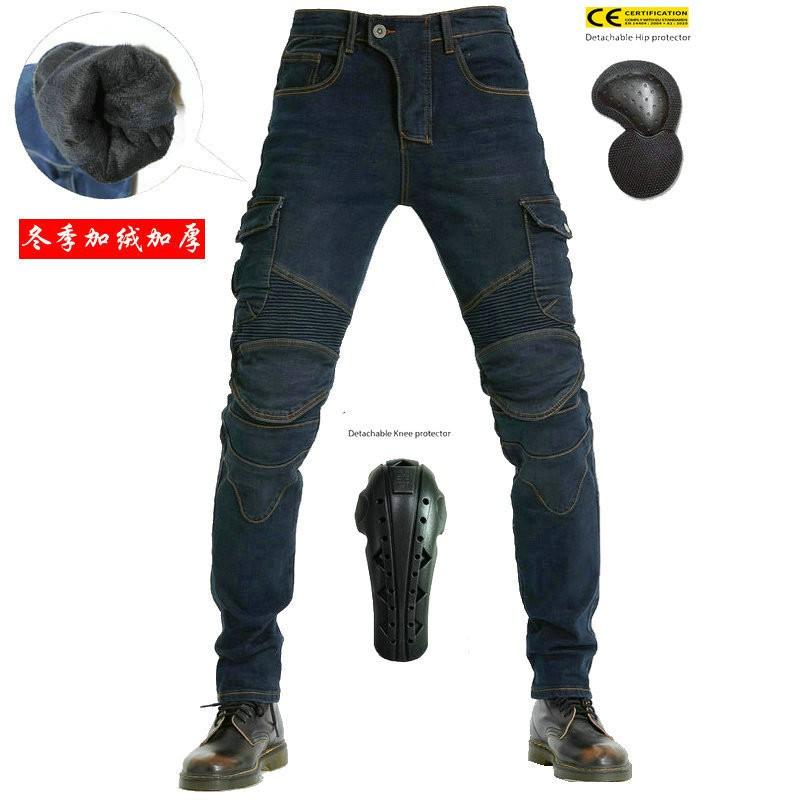 Mens Winter Thermal Motorcycle Pants With Protective Padding Multi-Pocket Biker Workwear Extended Length