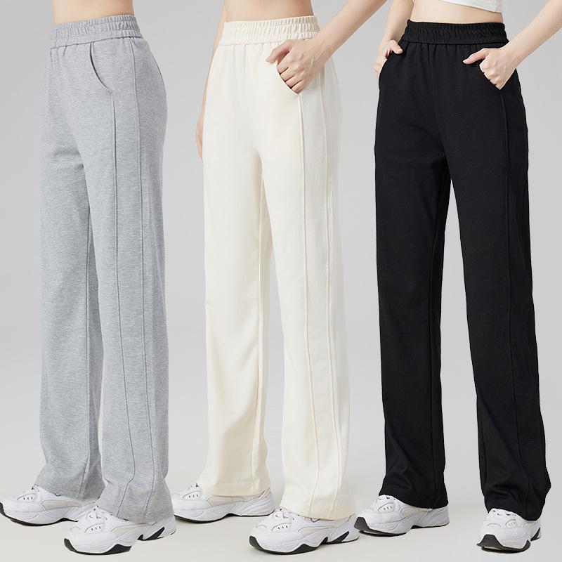 

Хлопковые брюки с высокой посадкой и прямыми штанинами - Женские повседневные весенне-осенние стройнящие маленького роста свободного кроя M