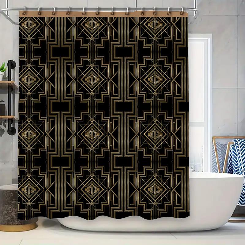 

Art Deco Shower Curtain Black Gold Geometric Pattern Bathroom Decor Home Improvement Waterproof Liner 72X84 (Black) By Taurusdua W60H190(CM)-1 Pcs