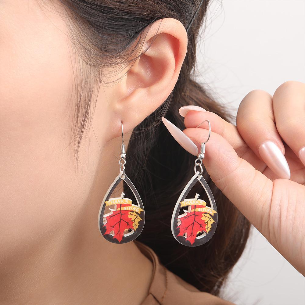 Semi-Managed Acrylic Earrings, Personalized Thanksgiving Turkey Pumpkin Maple Leaf Cake Earrings 1 Pair