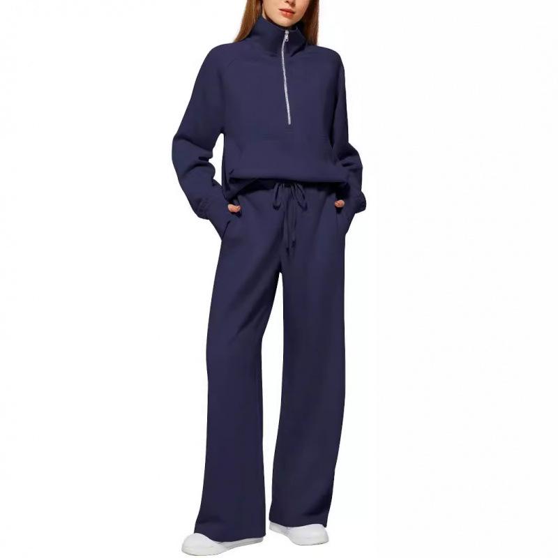 Women's Two-Piece Set: Oversized Half-Zip Sweatshirt & Wide-Leg Sweatpants