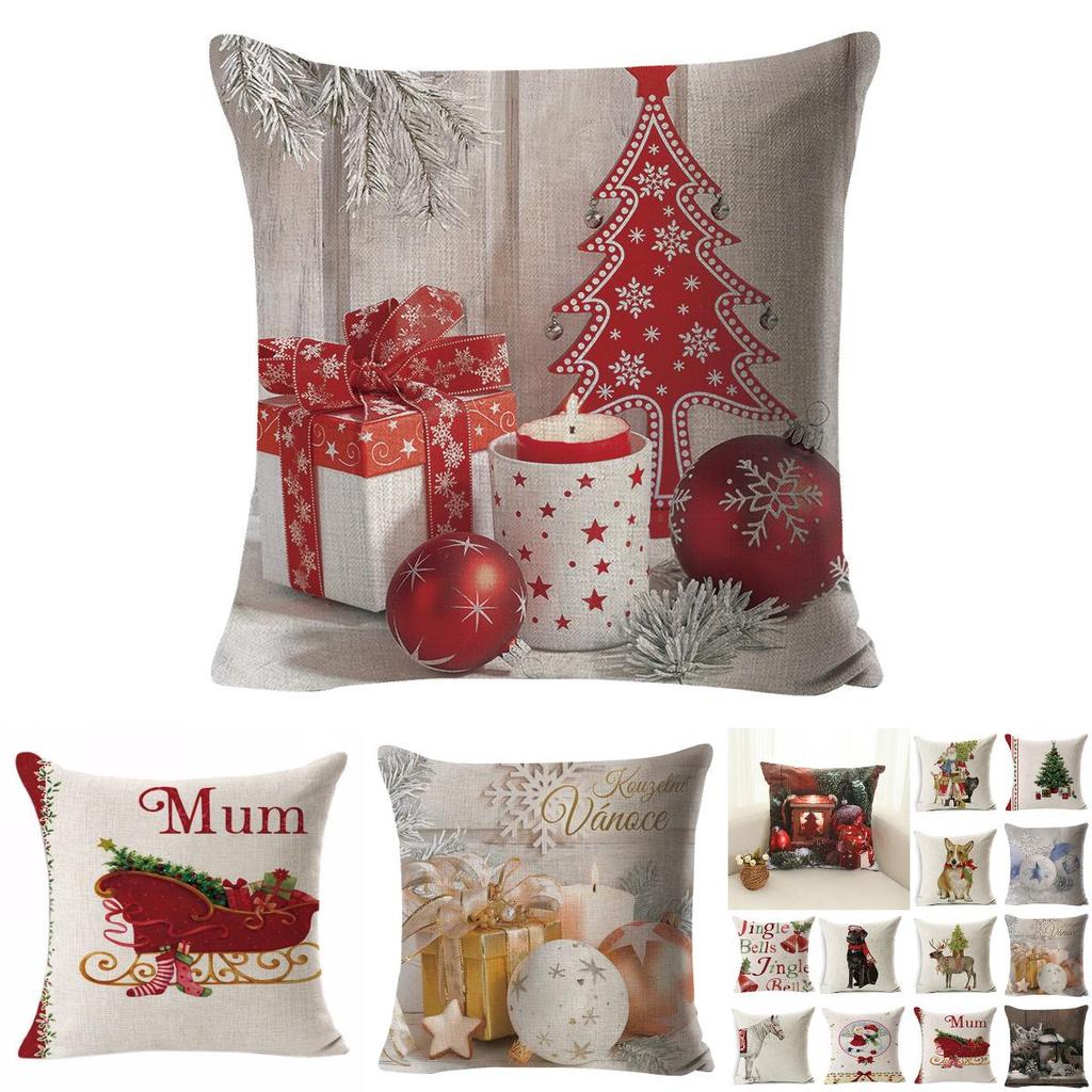 Luxurious 18" Merry Christmas Pillow Case Cotton Linen Cushion Cover For Home Decor