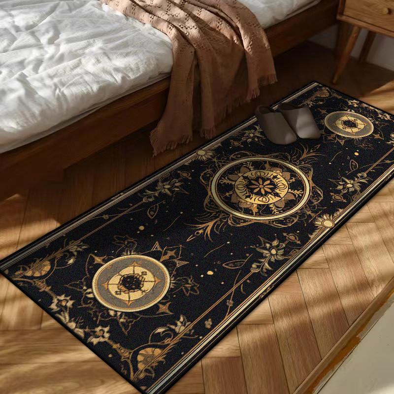 European Style Black Golden Bedroom Bedside Carpet Living Room Decoration Home Long Rugs Washable Non-slip Plush Floor Mat Soft
