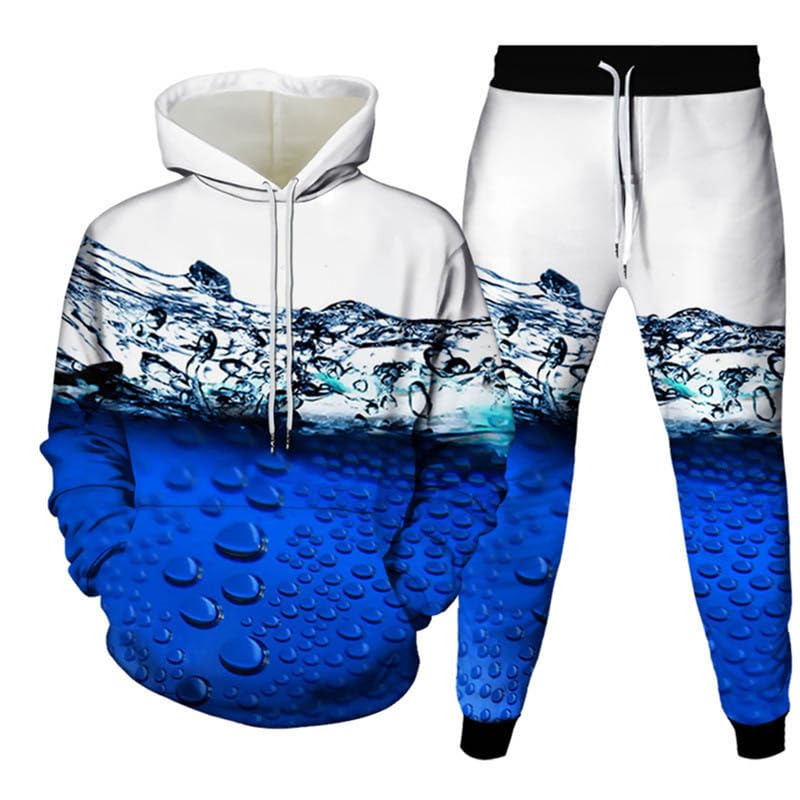 Funny Fresh Water Droplets on Purple Leaves Print Men's Hoodie Pants 2-Piece Outfits Men Hooded Sweatshirt Sets Tracksuit Suits