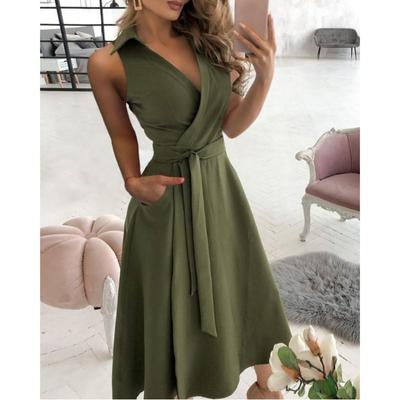 Mode Kreuz V-Ausschnitt Elegantes Sommerkleid Frauen Plus Size Party A-Linie Lose Kleid Frau Vintage Schnürung Hohe Taille Freizeitkleider Kleidung 1093