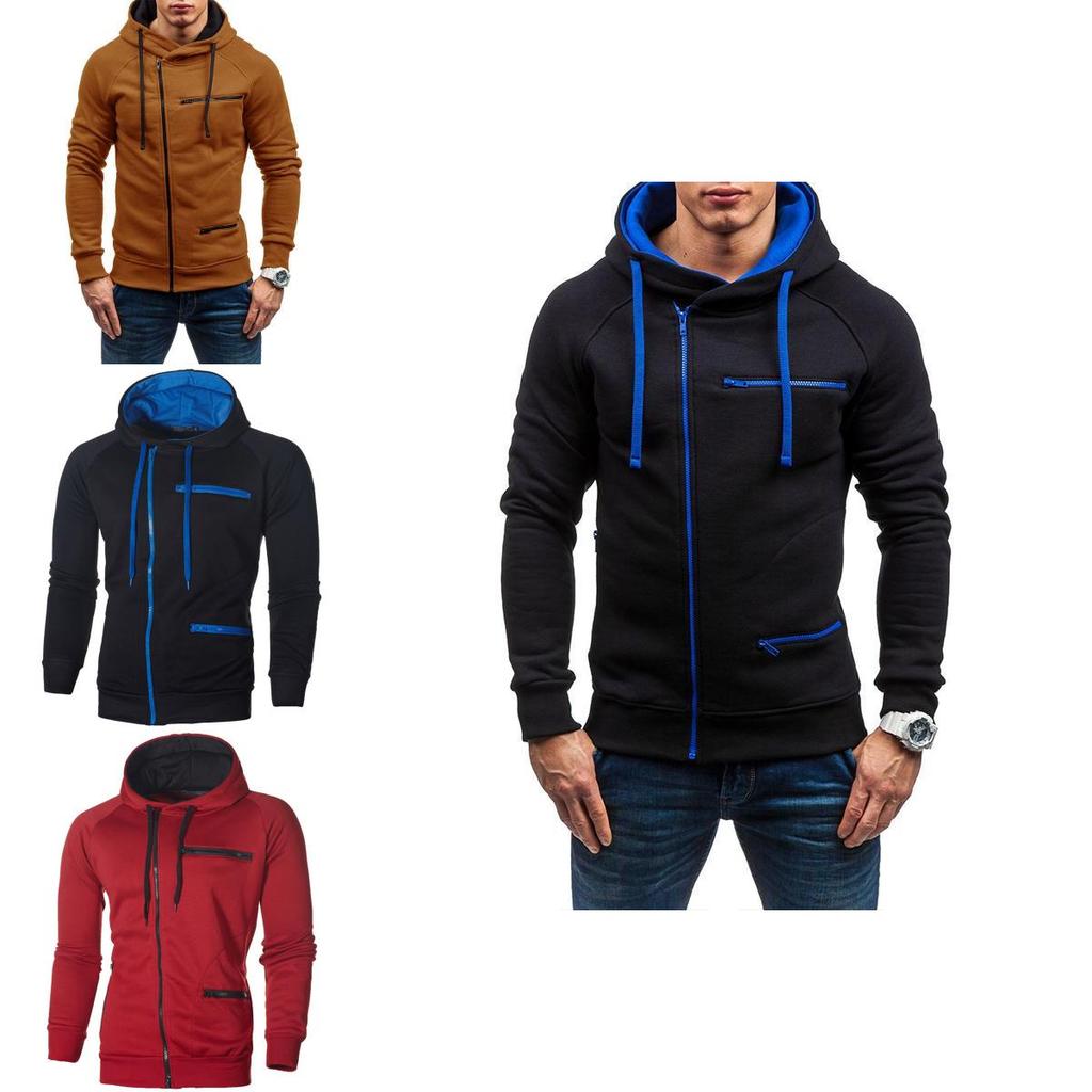 Cozy Men's Autumn Winter Hoodie Hooded Sweatshirt With Drawstring And Full-zip Closure