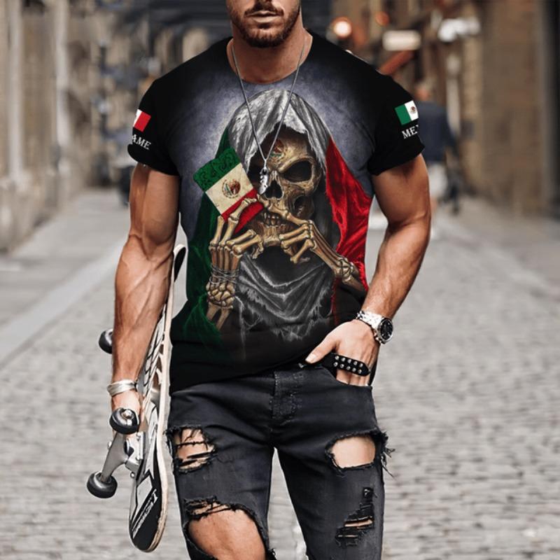 Mexico Skull Graphic Mens T-Shirts For Men 3D Printed Summer Tops Short Sleeve O-nack Fashion Casual Oversized Tee Shirts Unisex