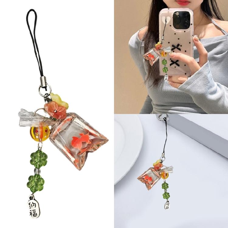 Einzigartiger Fisch- und Blumen-Handy-Schmuck Multifunktionaler Fisch-Anhänger Handy-Lanyard Acryl-Perlenkette zur Dekoration