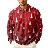 Men's Pullover Long Sleeve Collared Casual Top with Pocket for Fall Outdoor Christmas Print