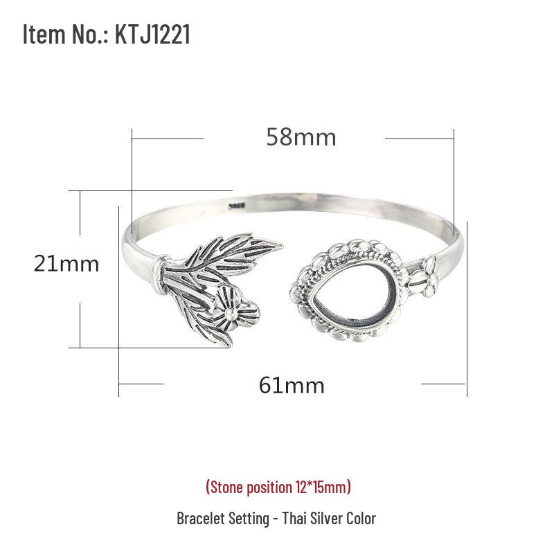 

Винтажный браслет из стерлингового серебра 925 пробы в форме капли для инкрустации янтарем, нефритом или бирюзой 925 Silver