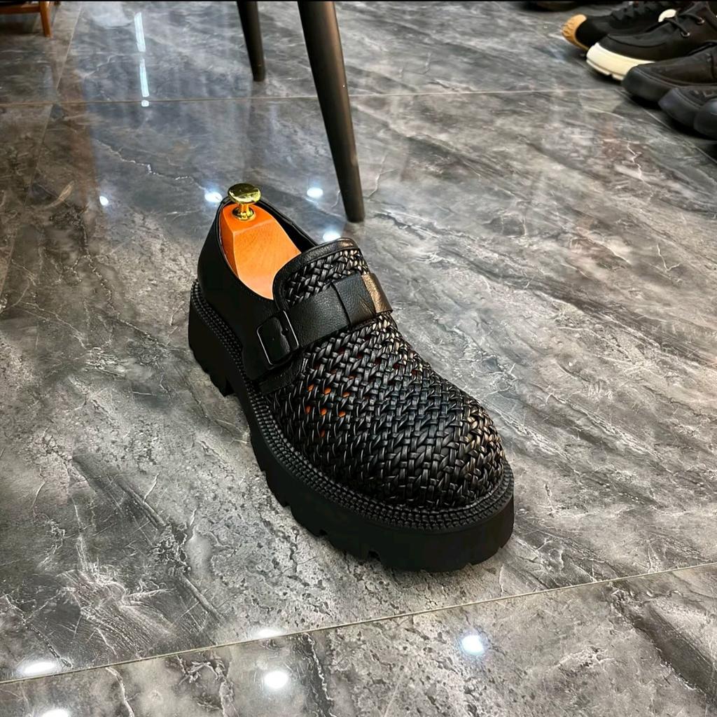 2025 new men's shoes summer breathable casual woven leather shoes men's flat baseplate shoes trendy versatile trendy brand loafers