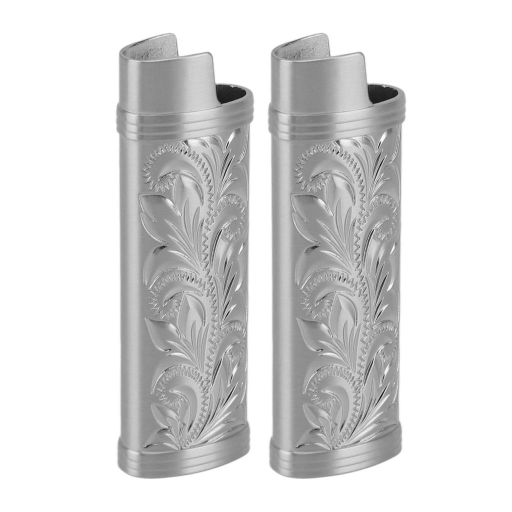2Pcs Lighter Case Zinc Alloy Lighter Storage Container Floral Pattern for Outdoor Camping Hiking