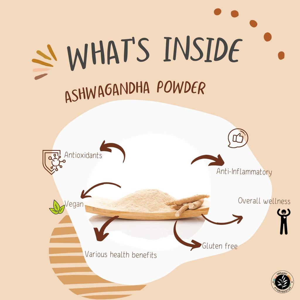 Organic Ayurvedistan Ashwagandha Powder Withania Somnifera, Indian Ginseng | 400gm 0.8lbs
