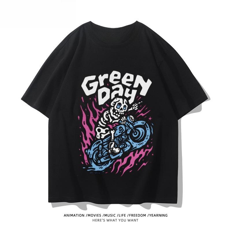 2025 Summer New Hip Hop Green Day Band Printed Graphic T Shirts Men Short Sleeve T Shirts High Quality Men's Clothes Street Wear