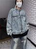 Men's Trendy American Retro Denim Jacket with Shoulder Pads and Metal Design