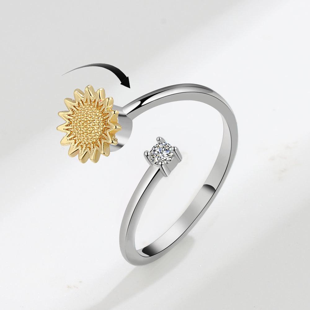 New Niche Sunflower Spinner Ring For Women Rotatable Daisy Band Fashion Jewelry Gift