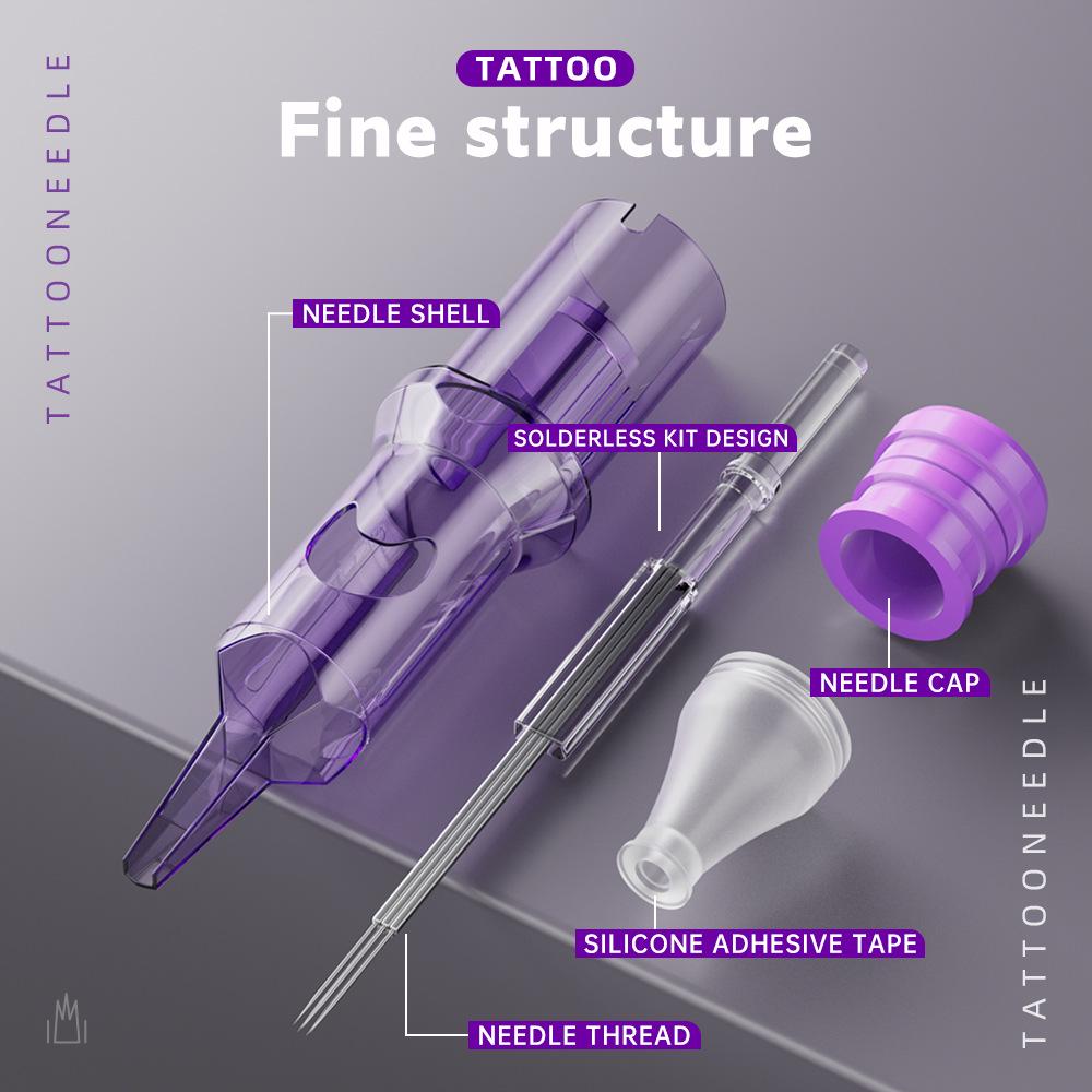 Bestseller Lila Einweg-Tätowiernadeln für Linienführung & Schattierung, Packung mit 20 Stück, Halbmond-Design für Tattoo & Permanent Make-up