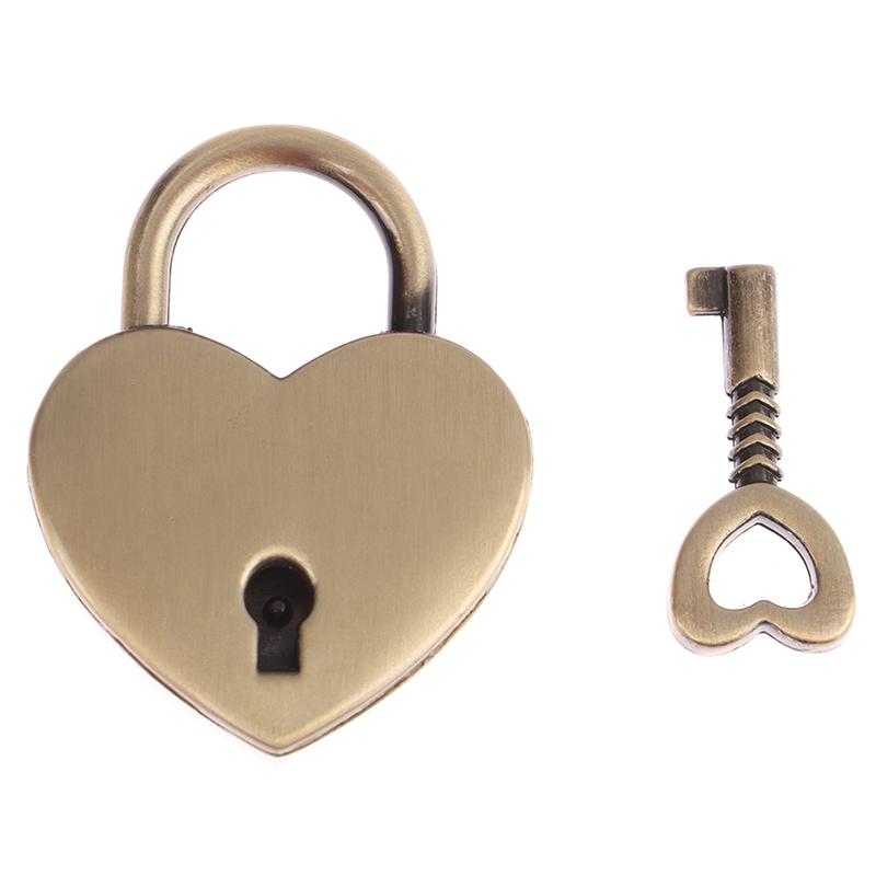 Cadenas Mini en Métal Vintage en Forme de Cœur pour Sac Valise Boîte à Bagages Serrure à Clé Avec Clé