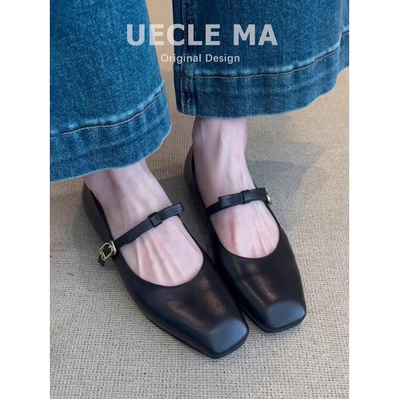Sheepskin version~ Leather bow French word belt Mary Jane shoes women's retro flat ballet single shoes evening shoes
