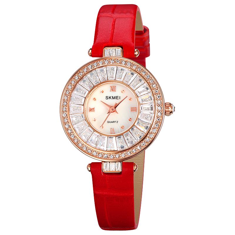 SKMEI 2009 Grace Brown Lady New Design Quartz Watch Costume Leather Band Elegance Diamond Vintage Casual Hand Watch