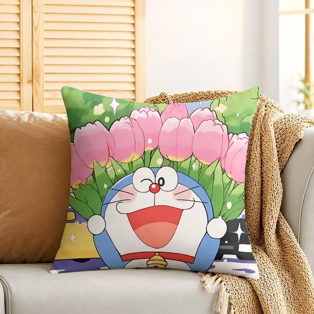 DDoraemon CUTE CARTOON Cushion Cover Silky Short Plush Invisible Zipper Dustproof Sofa Pillow Case For Home Decor