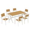 Garden Furniture Set Seating Group 7-Piece Table with 6 Stackable Chairs Wood Look Aluminum Frame Teak