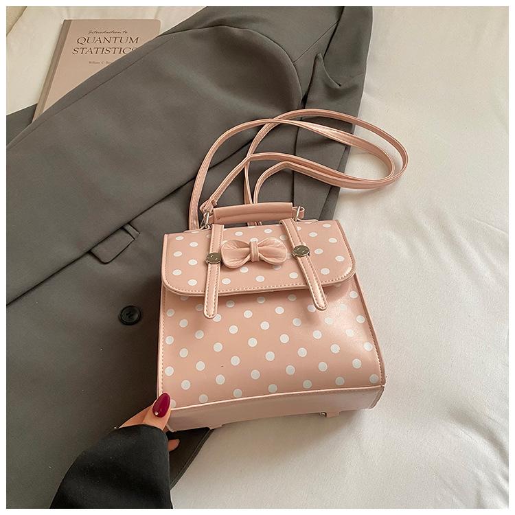 Schoolbag Handsome Rice Home Korean Version Cute Polka Dot Backpack Women's Exquisite Sweet Bow Small Square Bag Fashionable Portable Backpack