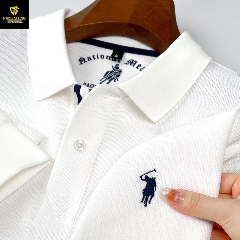 Męska dwustronna koszulka polo z długim rękawem Python Dragon, wykonana z bawełny pique, z haftowanym kołnierzykiem wykładanym