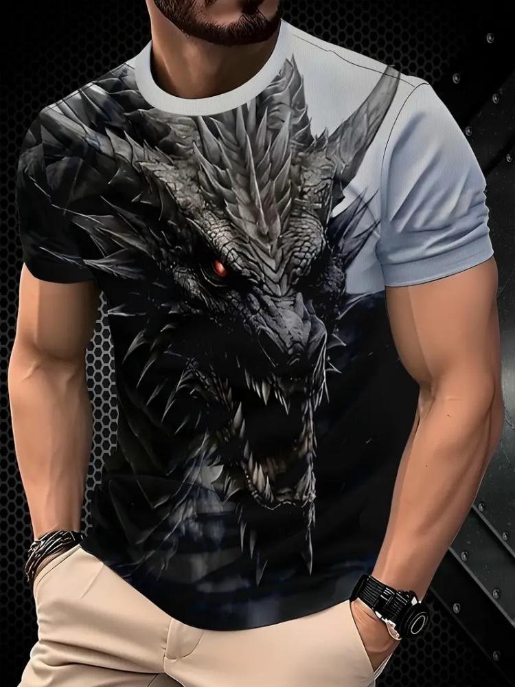 Men's 3D Dragon Print T-Shirt Summer Street Casual Crew Neck Short Sleeve Clothes Tee Tops Fashion Harajuku Oversized T-Shirt