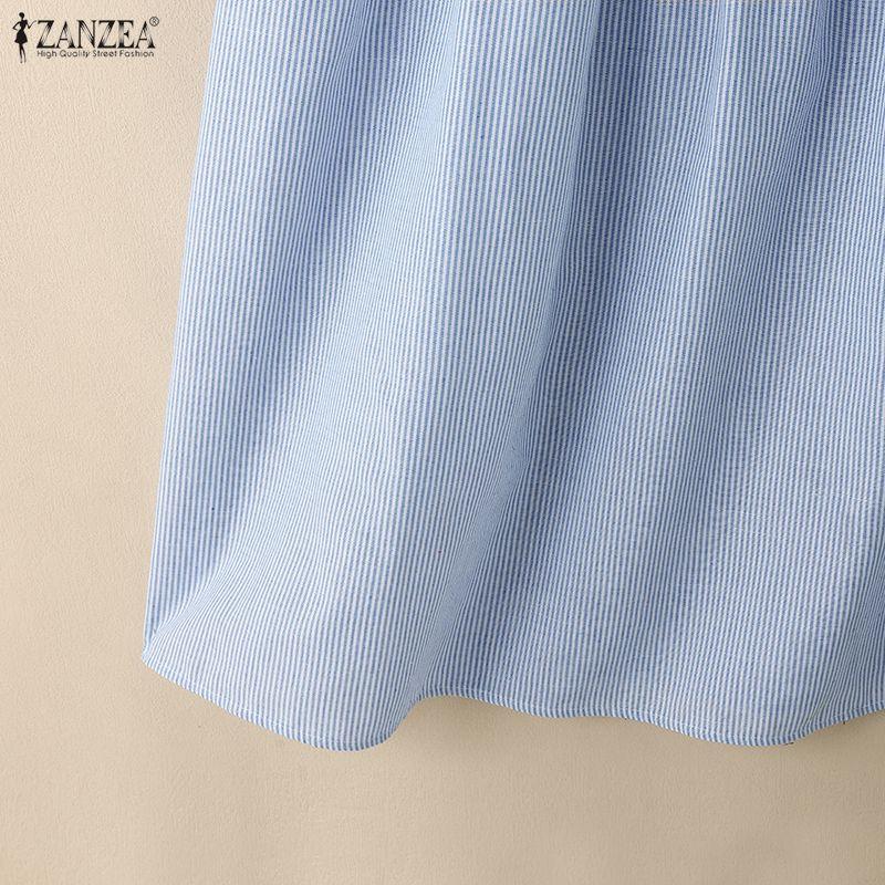 ZANZEA Women Round Neck Loose Casual Stripe Sleeveless Dress