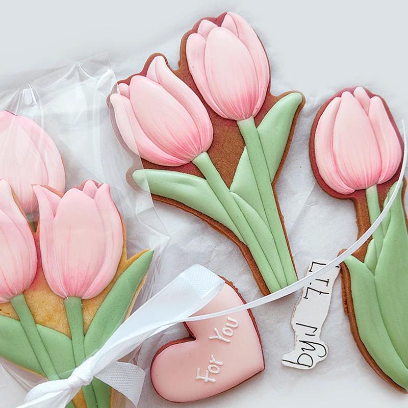 Mother's Day Frosting Cookie Embosser Mould Carnation Flower Cookie Thanksgiving Teachers Day Tulip Pattern Biscuit Cutters Mold