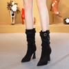 Fashion Pleated High-heeled Mid-calf Boots for Women 2025 autumn/Winter New Style Pointed-toe Stiletto Boots, Elegant Short Boots