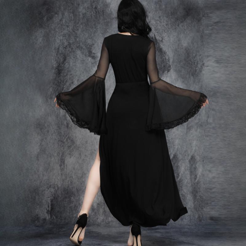 Rochie Gotică Neagră cu Dantelă, Mânecă cu Fantă(Fără sigiliu pentru talie inclus) Rochie de modă pentru femei