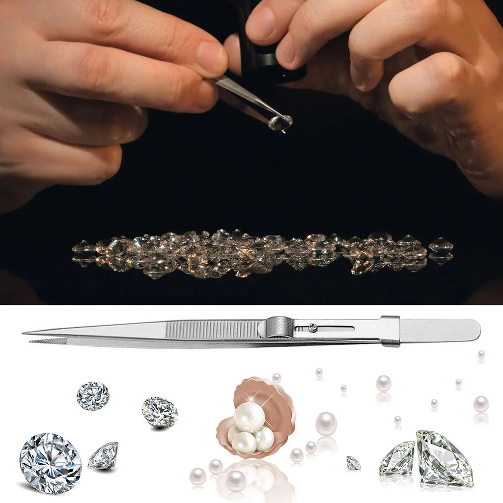 Slide Locking Tweezers Stainless Steel Fine Tipped Precision Tweezers Straight Curved Industrial Tweezers for Jewelry