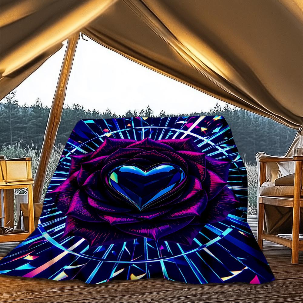 1pc Heart Rose Outdoor Flannel Blanket , Machine Washable Perfect Gift for Birthday , Holiday Travel Accessory , Durable Material
