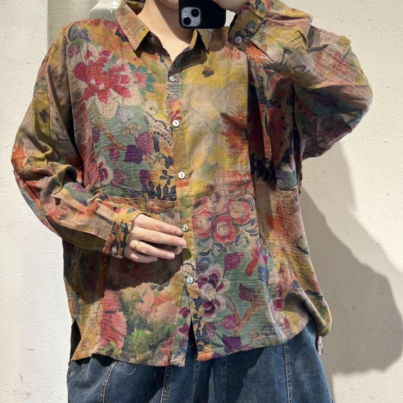 

Women s Artistic Floral Double Gauze Shirt - Casual Retro Loose Fit for Autumn/Winter 2025. One Size жёлтый