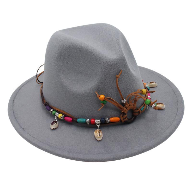 

Ethnic Style Top Hat Tibetan Performance Stage Jazz Hat Fedora Hat Retro British Style Elegant L（58-60cm） світло-сірого кольору