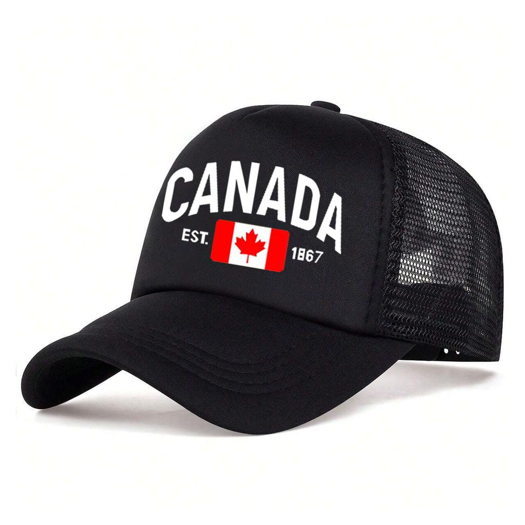 1pc "CANADA" Printed Half Mesh Baseball Cap Outdoor Simple Fashion Sun Hat Lightweight Portable Wear Accessories for Men & W
