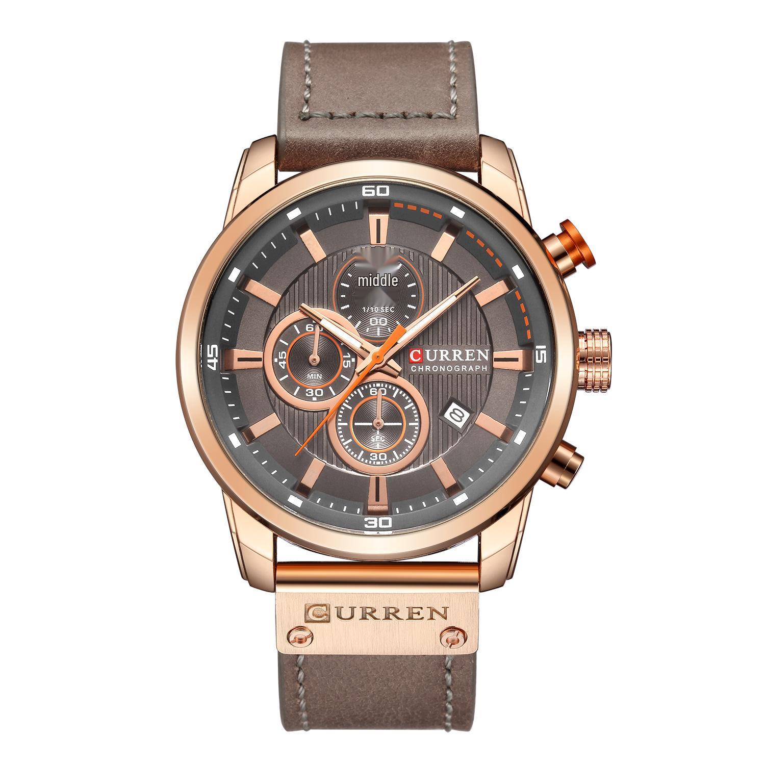 

Curren 8291 Men s Leather Watch - New Six-Hand Calendar, Waterproof