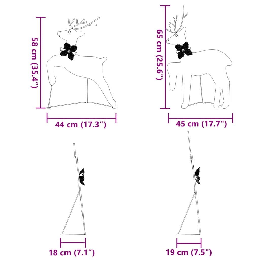 LED Reindeer Set 4 pcs Silver Fabric
