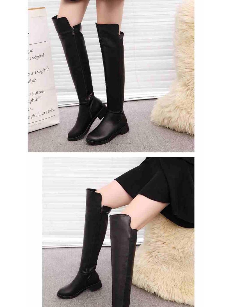 Women's Over-the-Knee Waterproof Martin Boots: Zipper Long Boots with Velvet Lining, Thickened Cotton, Flat Non-Slip Sole.