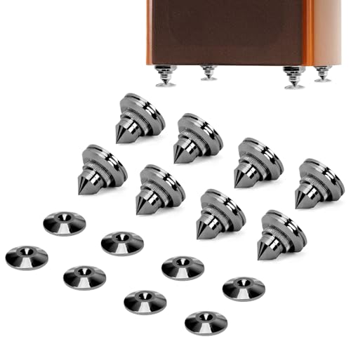 LAMPTOP Speaker Insulators, Set of 8, with Double-Sided Tape, Improved Audio Quality, Anti-Vibration, Adjustable Height, Spike Base, Speaker Board, Sp