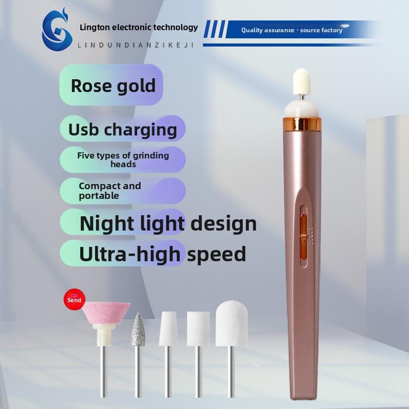 Mini Electric Nail Grinder Portable Nail Drill Machine for Women, Home Manicure Pedicure Tool with 5 Heads