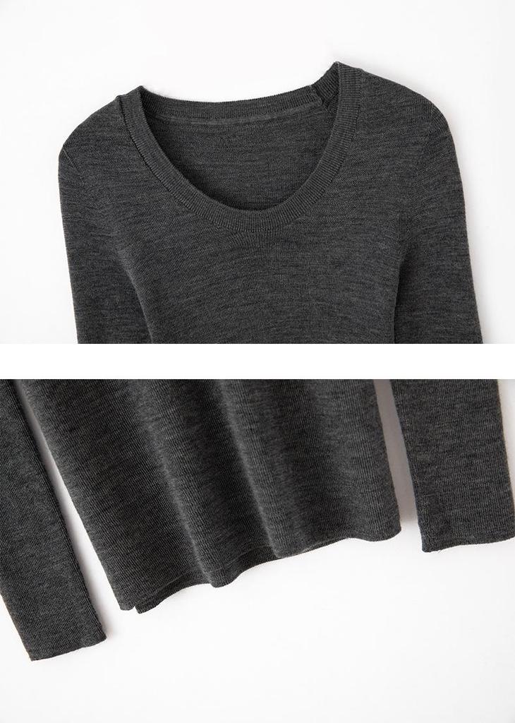 Mengyi Spring 18-Gauge Fine Wool U-Neck Slim Fit Women's Sweater