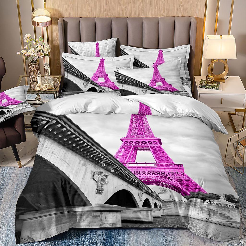 Eiffel Tower Bedding Three-Piece Cherry Blossom 3D Digital Printing Direct Sales
