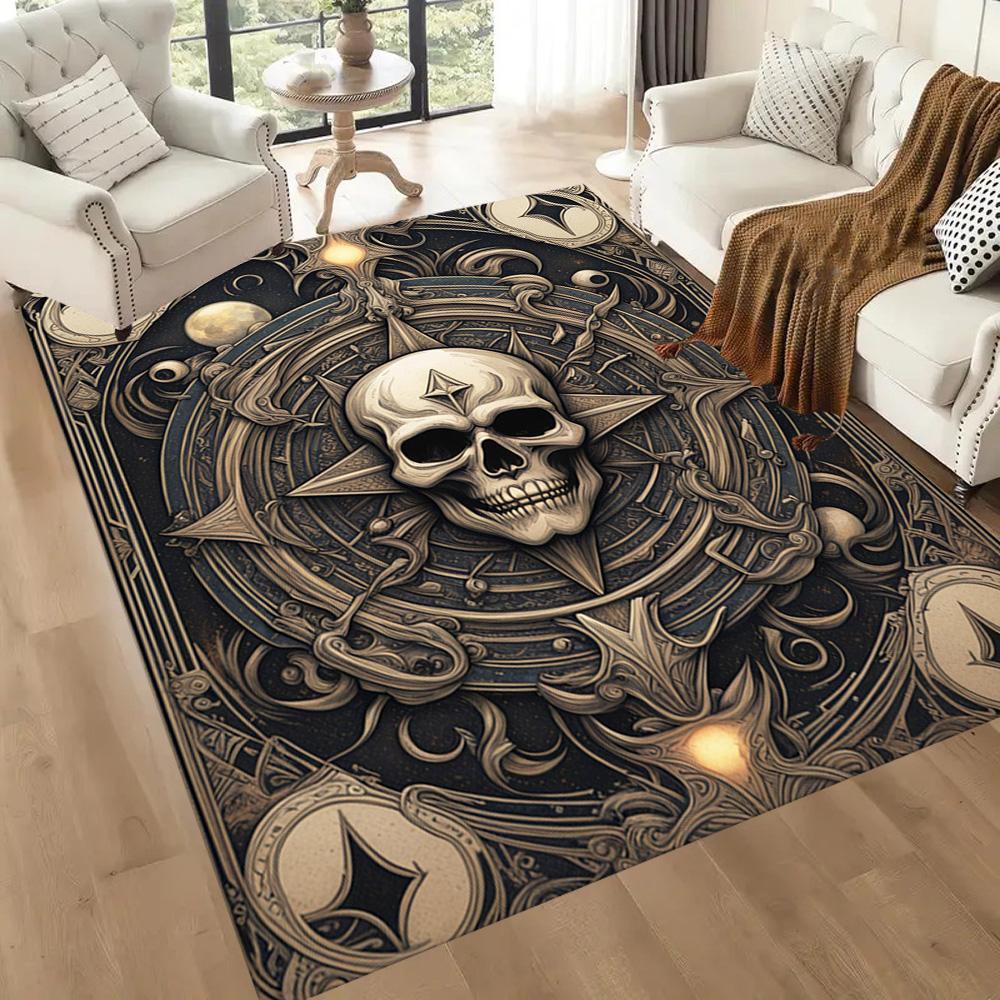 Golden Skull Artwork Floor Mats for Living Room, Bedroom and Room Decoration Are Suitable for Gifts.