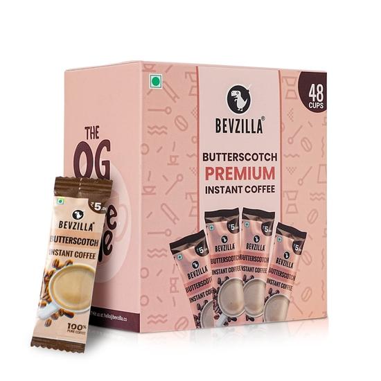 Bevzilla 48 Instant Coffee Powder Sachets (Butterscotch) - 96 Grams| Hot & Cold Coffee| Makes 48 Cups|Arabica Coffee