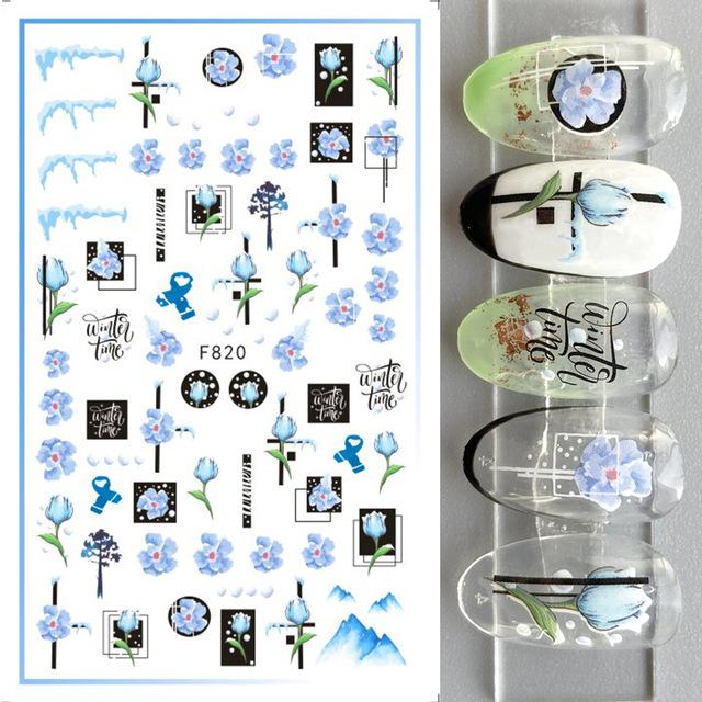 Flower Leaf Lines 3D Nail Stickers Autumn Winter Transfer Slider Nail Art Decals Manicure Decoration