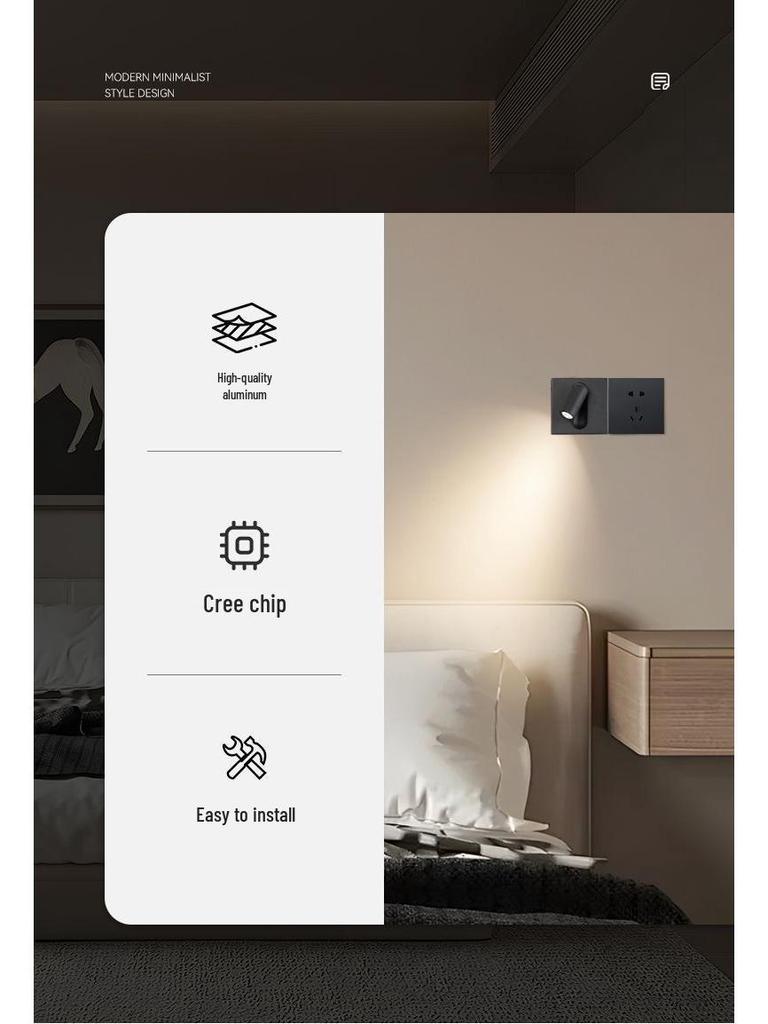 Drehbare 86er Dose: Kreative Schlafzimmer- & Hotel-LED-Wandleselampe