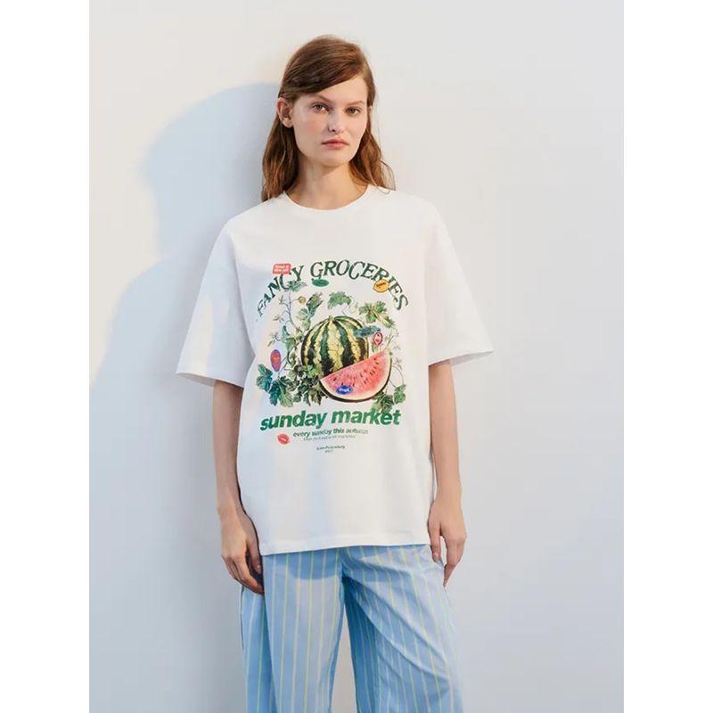 Western Style New Fashion Casual Loose Print Round Neck Short Sleeve T-shirt Top Printed T-shirt Top